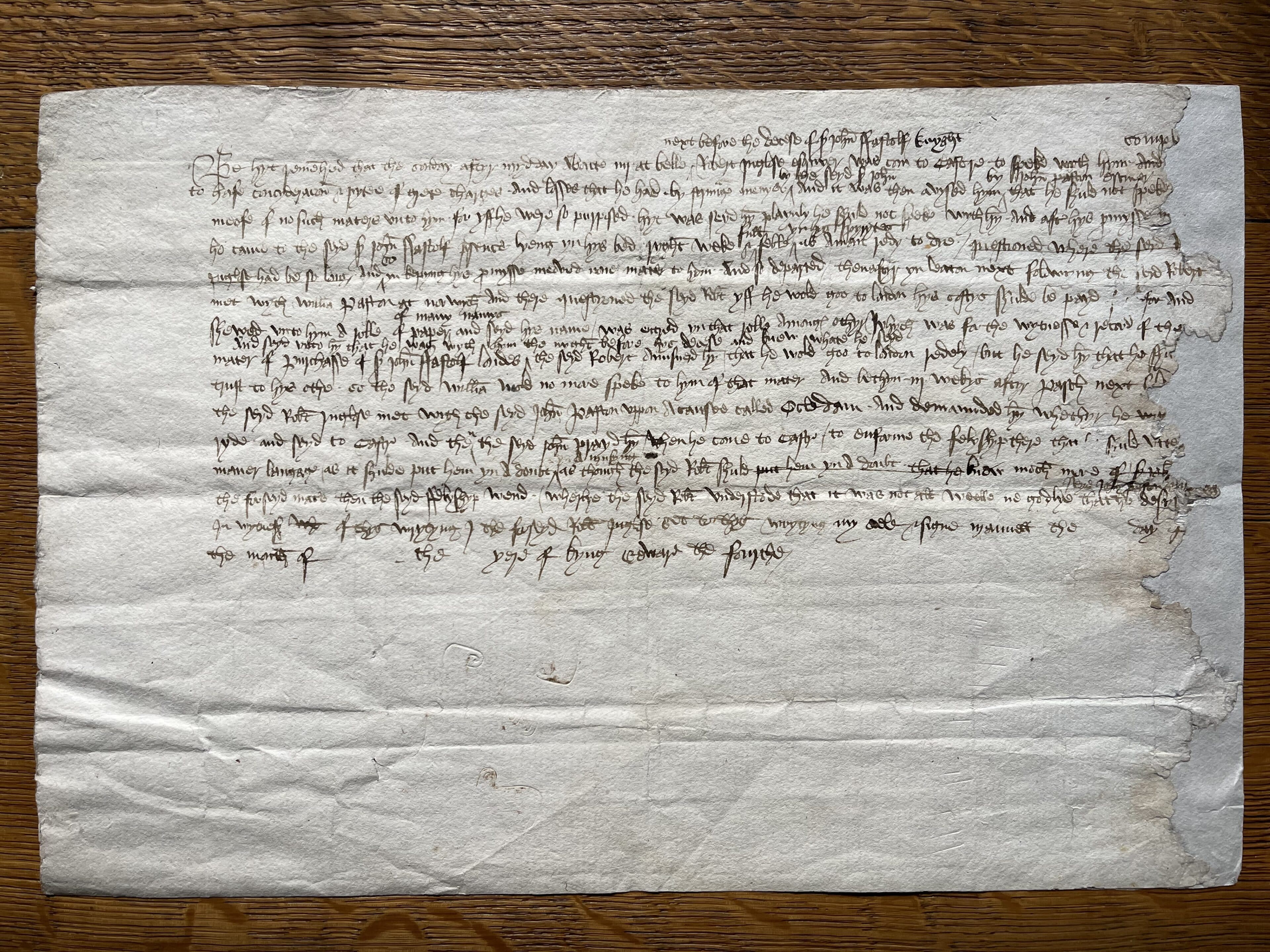 • Magdalen College, FP 76: a witness statement about the will of Sir John Fastolf, drafted in 1466